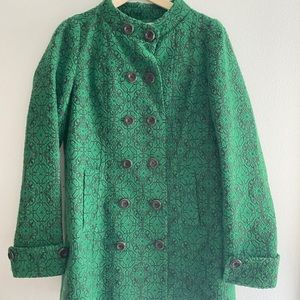 Anthropologie Knee length green floral jacket